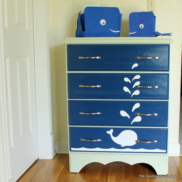 completed painted dresser with whale