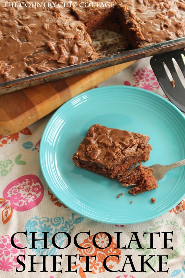 A yummy recipe for chocolate sheet cake that you want to be sure to make!