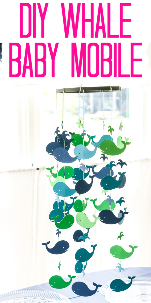 Make this whale baby mobile with your Cricut machine and just a few supplies! A DIY baby mobile can be customized to any theme of your baby's nursery! #baby #mobile #cricut #cricutmade