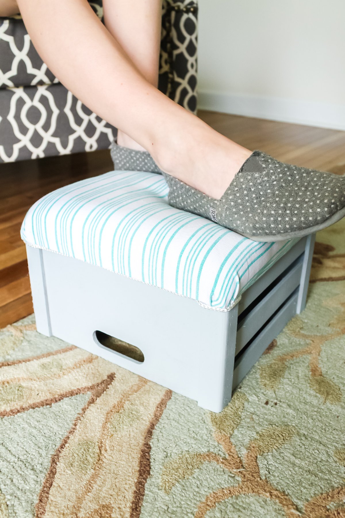 DIY footstool made with crate