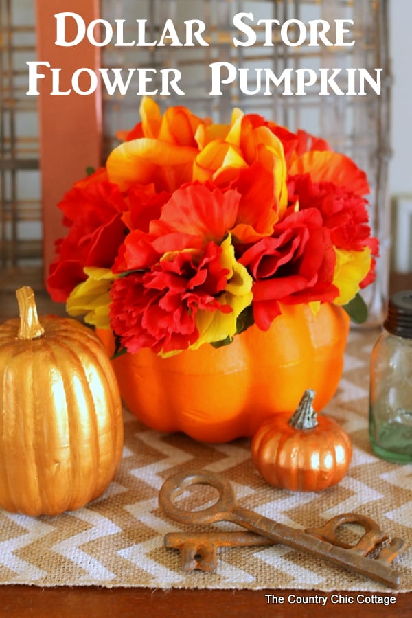 Make this dollar store flower pumpkin in just minutes with a few dollars worth of supplies!