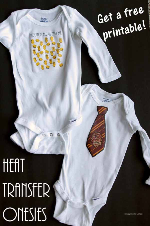 Make these heat transfer onesies in just minutes! They have a free printable to make ones just like these! Great for a baby shower!