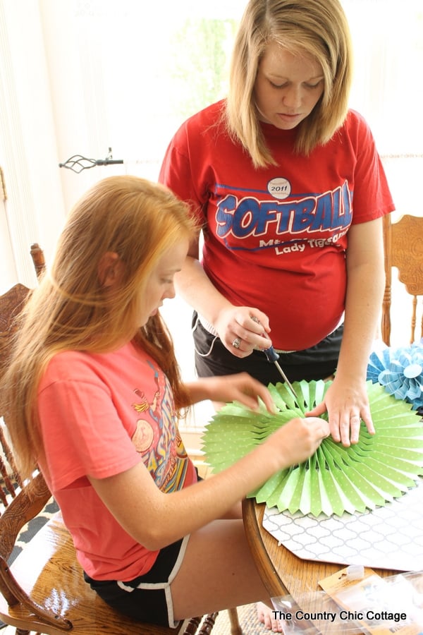 Girls helping make fun crafts for Nautical Themed Baby Shower