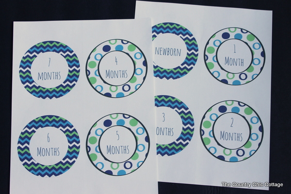 free printable with months 1-12 written out on cute graphic circle stickers