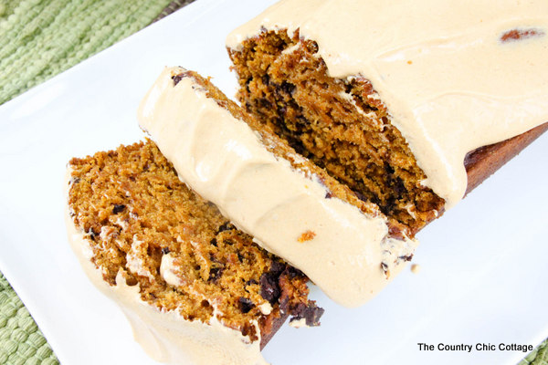 Pumpkin break with caramel frosting recipe -- a delectable fall treat!
