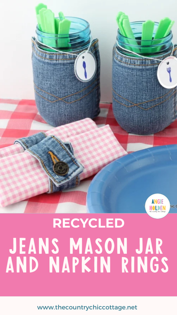 recycled jeans mason jar and napkin rings