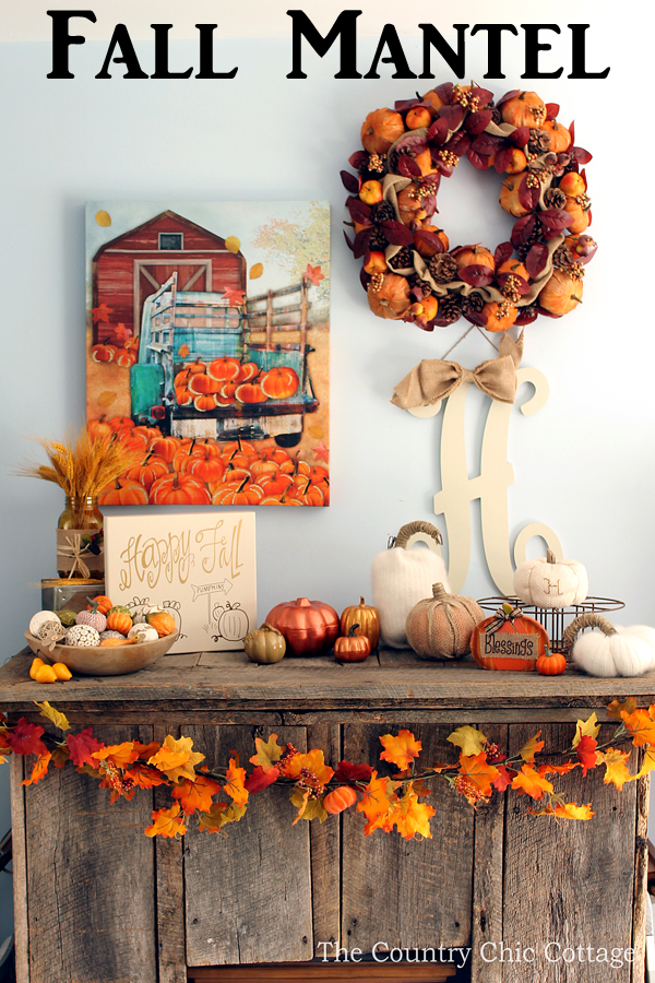 simple fall mantel decor