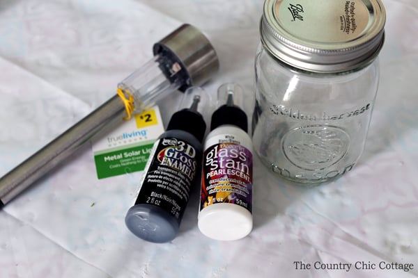 mason jar and supplies for ghost solar lights