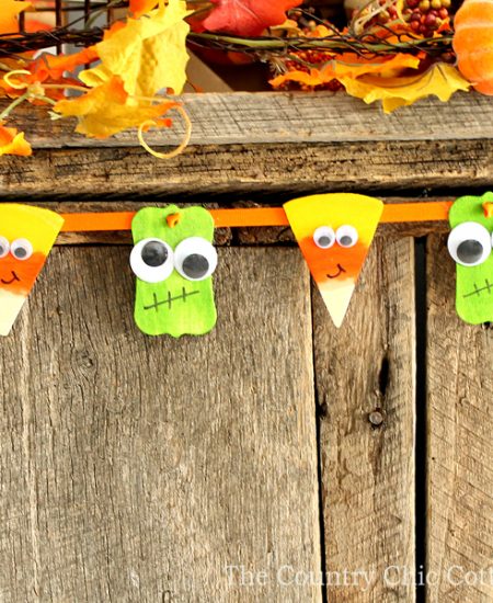 Make this Halloween banner with little candy corn and monsters in just minutes!