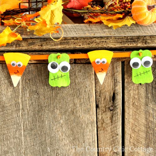 Make this Halloween banner with little candy corn and monsters in just minutes!