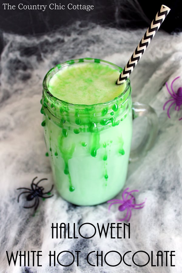 Make this recipe for Halloween white hot chocolate! A fun twist on the traditional!