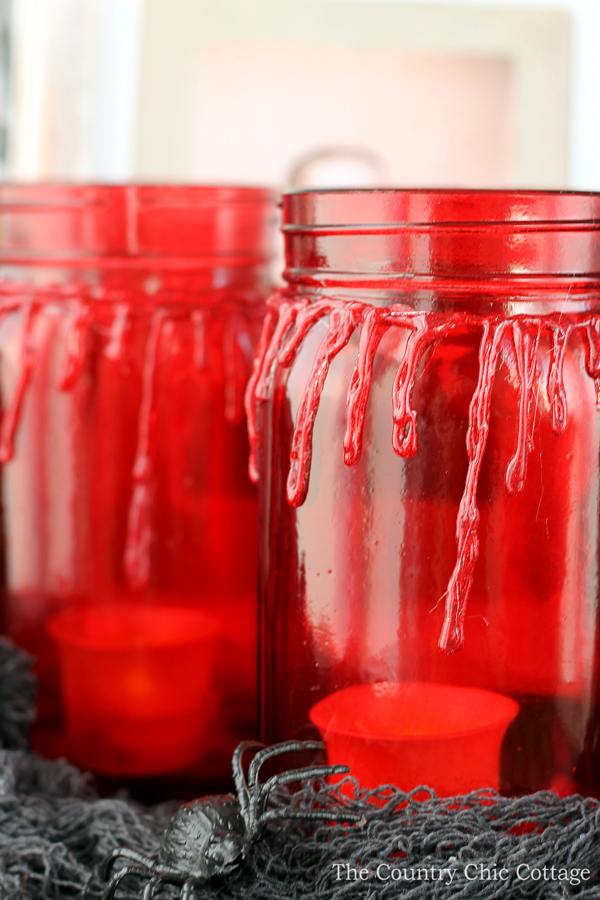 close up of bloody Halloween glass jars
