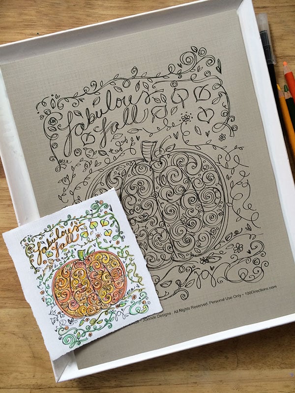 Make your own framed art with a Pumpkin coloring page designed by Jen Goode