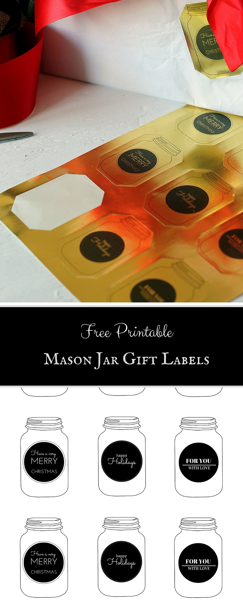 Free printable mason jar gift labels that are perfect for Christmas and the holidays!