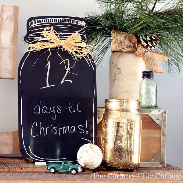 Chalkboard Christmas Countdown Calendar mason jar shape