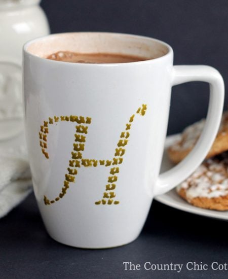 Make this cross stitch monogram mug in just minutes! Makes a great handmade gift!