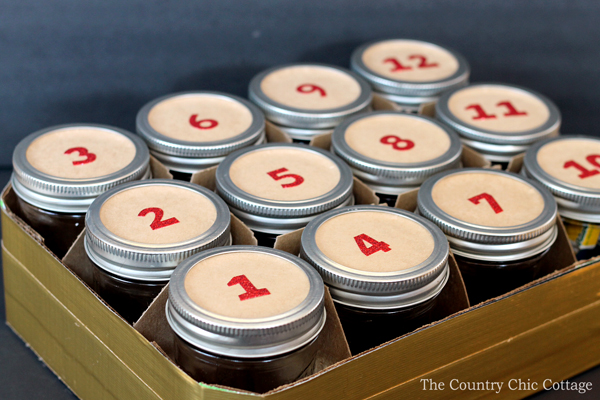 case of mason jars labeled 1-12