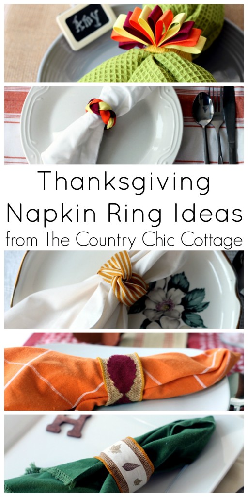Thanksgiving napkin ring ideas -- five ideas for Thanksgiving or your fall dinner party.