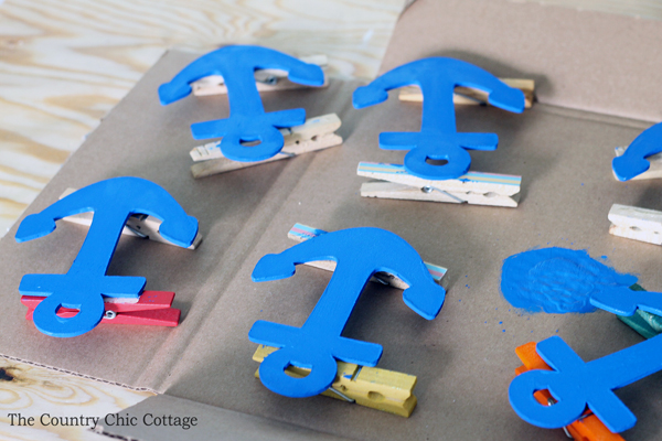 painted blue anchors for baby shower banner