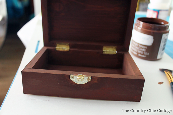 painting wooden box with brown paint