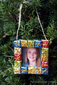 wrapped gift frame ornament