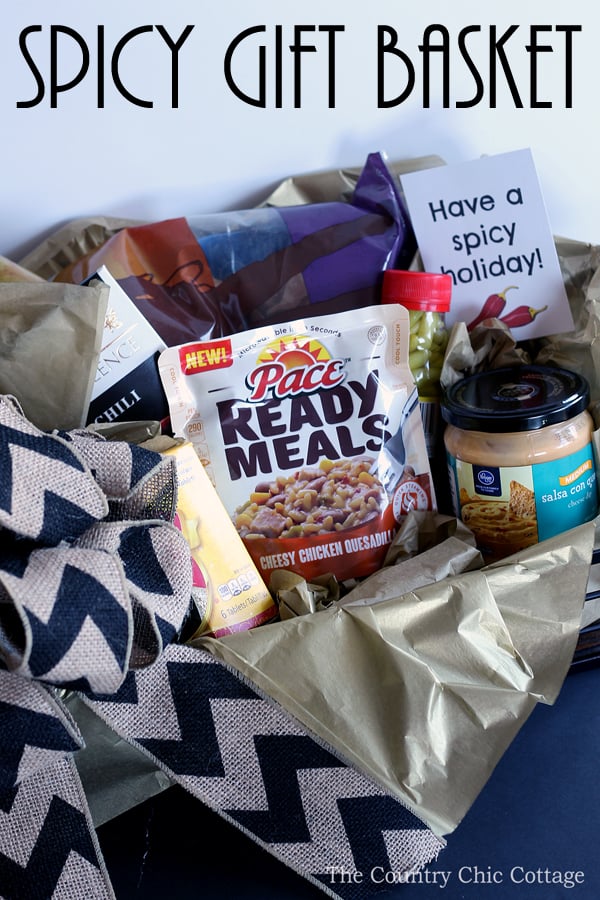 Make this spicy gift basket with free printable tag! A fun idea for the holidays!