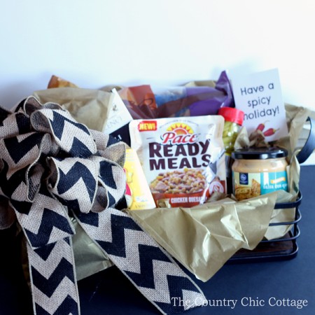 Make this spicy gift basket with free printable tag! A fun idea for the holidays!