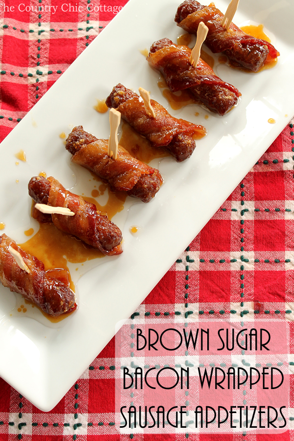 Get this recipe for brown sugar bacon wrapped sausage appetizers today! A super easy recipe that will be the hit of any holiday party!