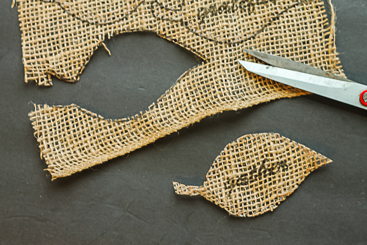 cutting out burlap leaves