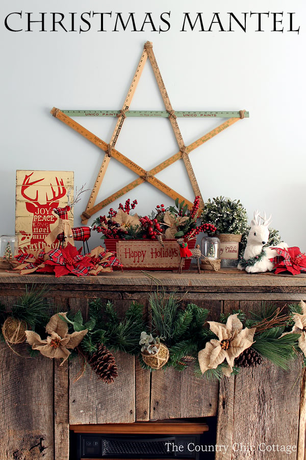 Loving these rustic Christmas mantel decorating ideas! Mason jars, burlap, and barnwood.....my favorite combination!