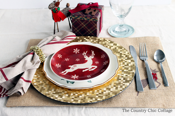 A gorgeous Christmas place setting for your holiday meal. Get everything you need with one stop at the store!