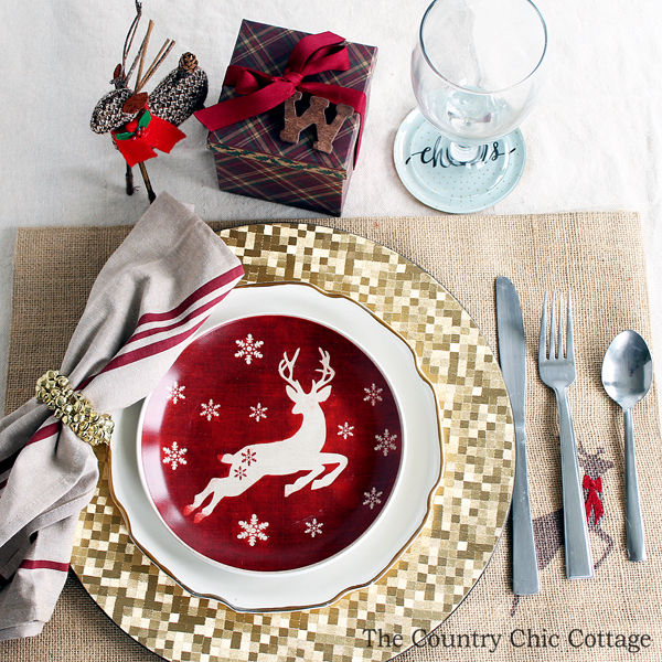 A gorgeous Christmas place setting for your holiday meal. Get everything you need with one stop at the store!