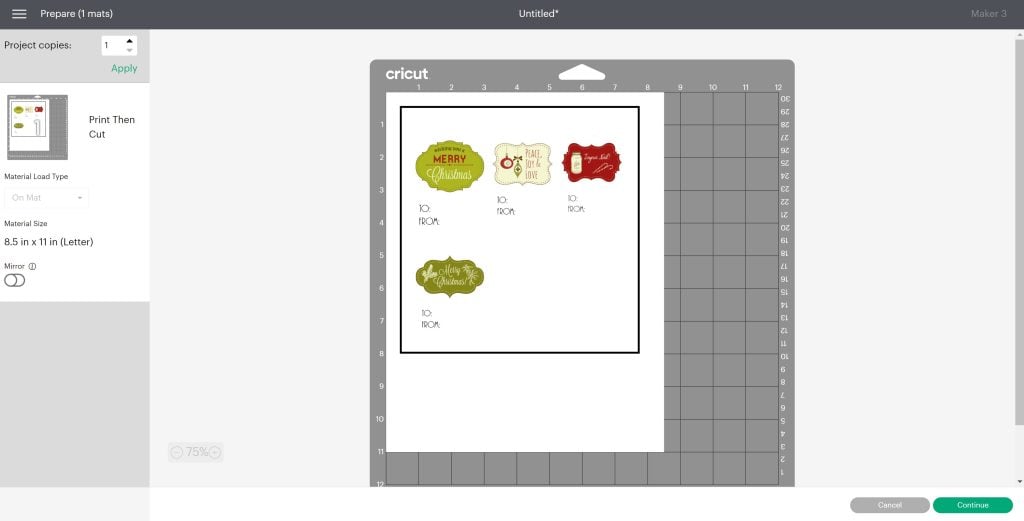 découper des étiquettes cadeaux sur un cricut