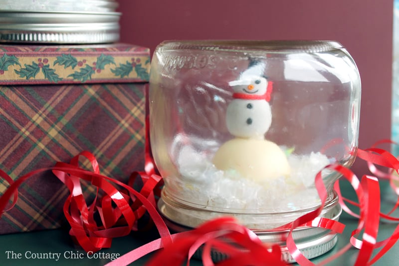 Completed EOS lip balm snow globe Christmas craft