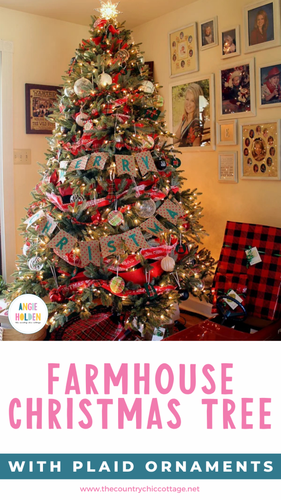 farmhouse Christmas tree with plaid ornaments