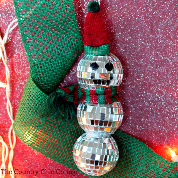 completed mirror ball snowman ornament 