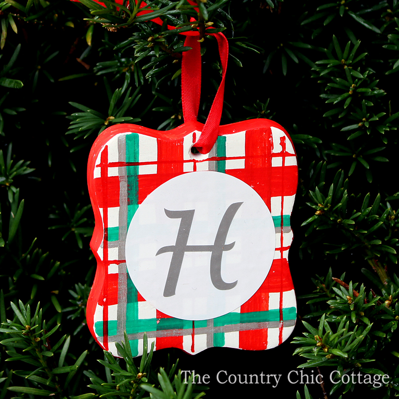 closeup of custom plaid ornament