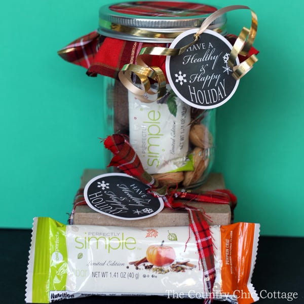 Make this healthy holiday gift in a jar in just minutes! Includes free printable healthy gift tags for any gift! A fun way to help friends and family stay on track during the holidays and the new year!