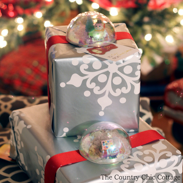 Finished snow globe present toppers for your Christmas gift