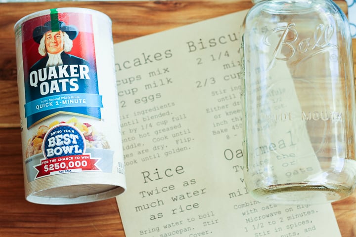 printable labels for kitchen with mason jar and Quaker Oats