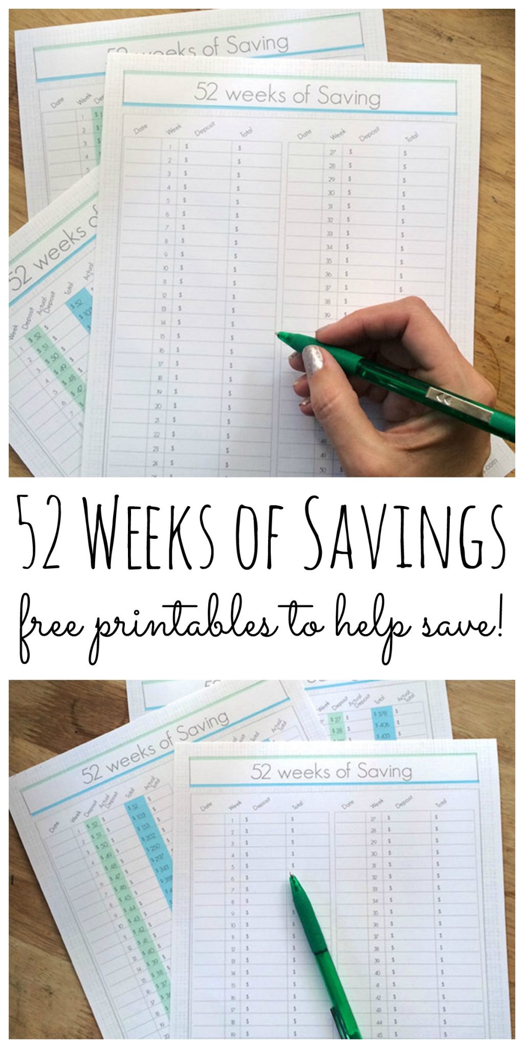 Print these 52 weeks of savings printables for an easy way to start saving money in the new year!