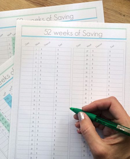 52 weeks of saving printable tracking kit by Jen Goode