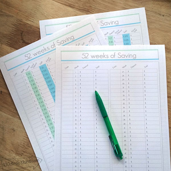 52 weeks of saving printable tracking kit by Jen Goode