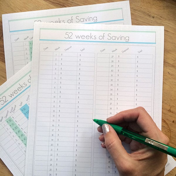 52 weeks of saving printable tracking kit by Jen Goode