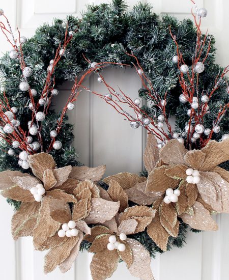 Make this burlap flower wreath for your home! A great addition to your winter home decor!