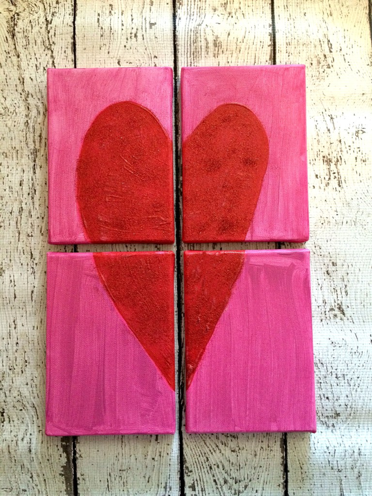 Quick and easy Valentine's Day craft ideas - heart canvas art.