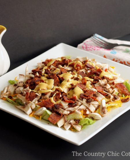 Make this mushroom bacon salad recipe for a hearty lunch or meal any time of the day! A fun healthy way to eat!