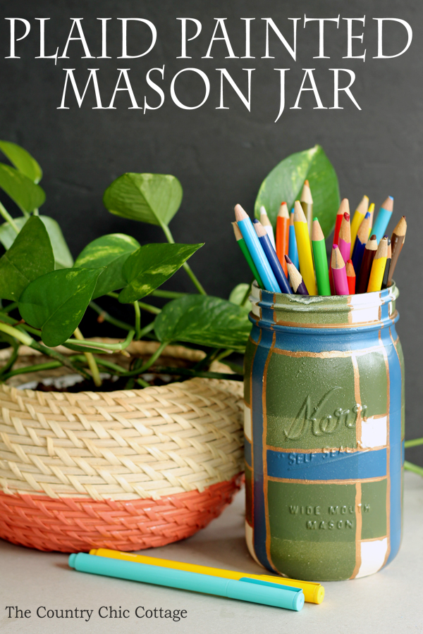 how to paint plaid mason jars pin image