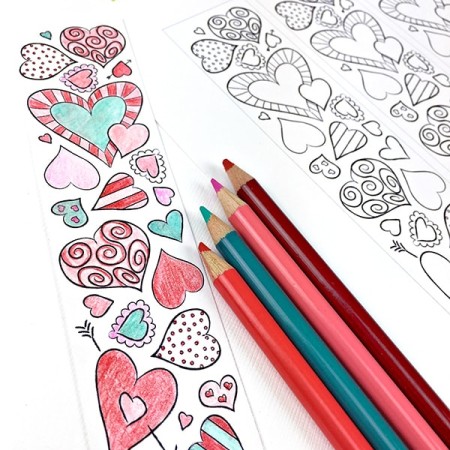 SWEET VALENTINE HEART BOOKMARKS TO PRINT AND COLOR