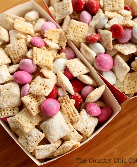 This Valentine's Day muddy buddies recipe is perfect to enjoy during the holiday and it is easy to make as well!